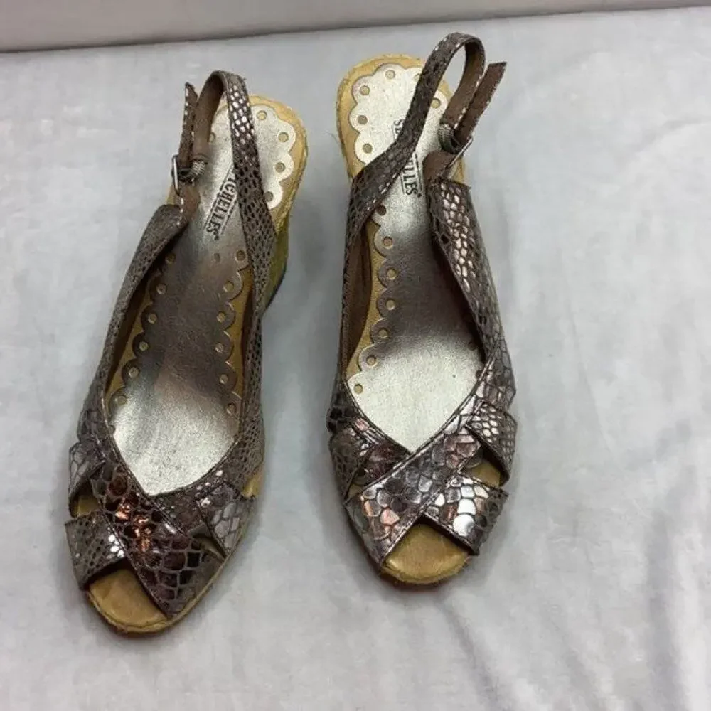 Seychelles Metallic Snake Skin Espadrille Wedges size 10